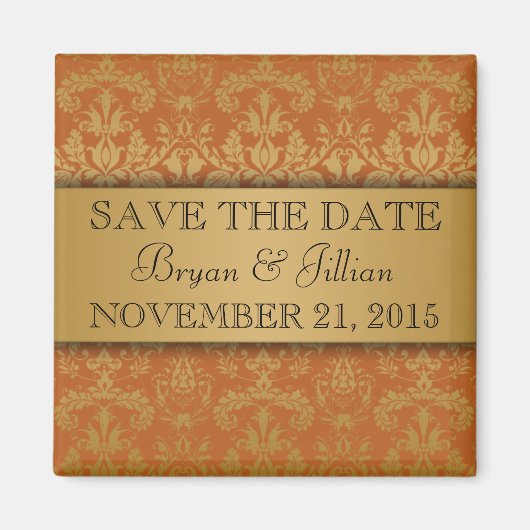 Golden Sinaasappel & Gold Regal Damask Bewaar de d Magneet (Voorkant)