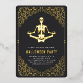 Golden Skeleton Halloween Party Folie Uitnodiging (Voorkant)