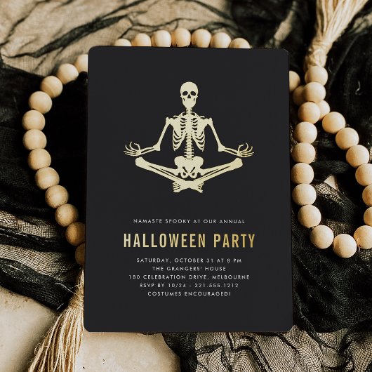 Golden Skeleton Halloween Party Folie Uitnodiging