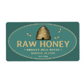 Golden Skep met Honeybees Raw Honey Label Blauwgro (Voorkant)
