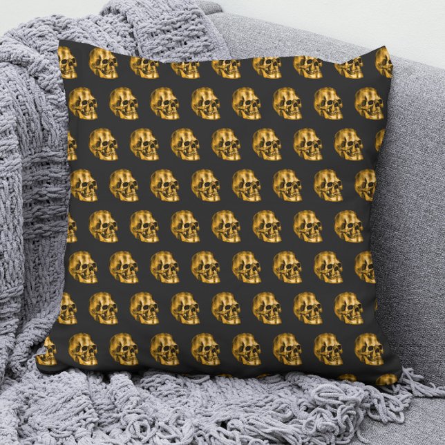 Golden Skull Cool Luxury Black Gothic Halloween Kussen (Creator heeft geüpload)