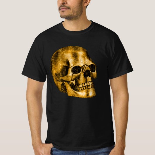 Golden Skull Cool Luxury Black Gothic Halloween T-shirt (Voorkant)