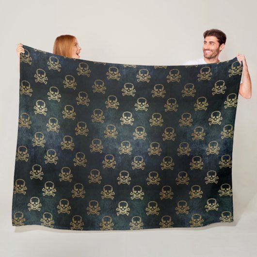 Golden Skull & Crossbones Fleece Blanket Deken (In situ)
