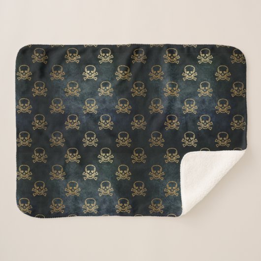 Golden Skull & Crossbones Sherpa Blanket Deken (Voorkant (horizontaal))