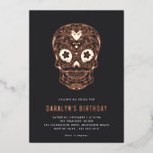 Golden Skull Dia de los Muertos Birthday Party Folie Uitnodiging (Voorkant)