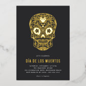 Golden Skull Dia de los Muertos Party Folie Uitnodiging (Voorkant)