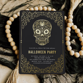Golden Skull Halloween Party Folie Uitnodiging