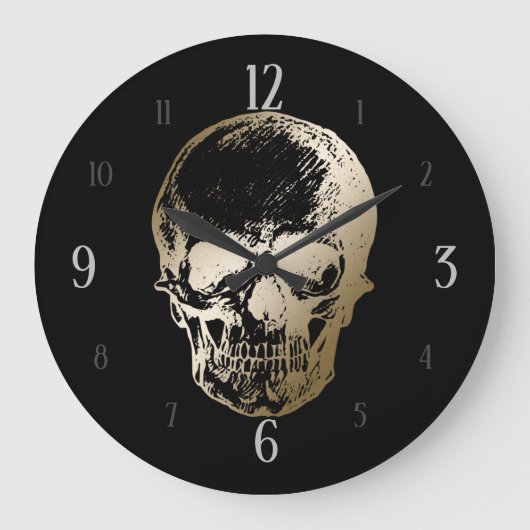Golden Skull Metallic Design op Black Grote Klok (Voorkant)