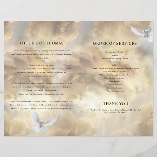 Golden Sky Uitvaartprogramma Sjabloon (Achterkant)