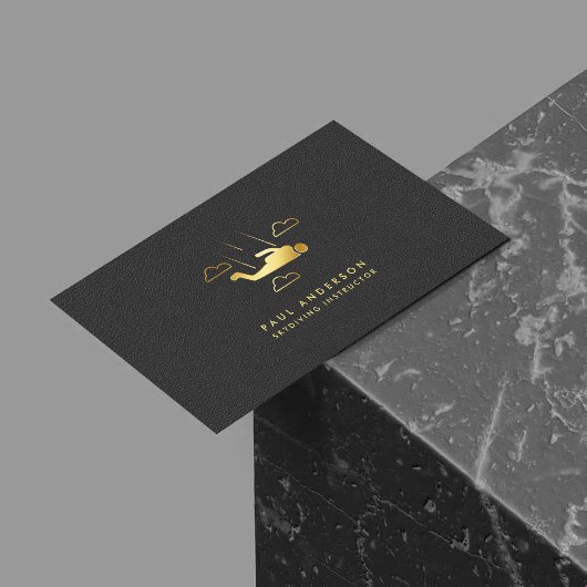 Golden Skydiving Instructor Elegant Logo Monogram Visitekaartje