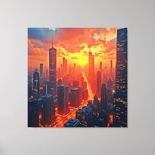 Golden Skyline: Radiant City Sunset Art Canvas Afdruk (Voorkant)