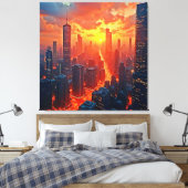 Golden Skyline: Radiant City Sunset Art Canvas Afdruk (Insitu (Slaapkamer))