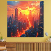 Golden Skyline: Radiant City Sunset Art Canvas Afdruk (Insitu (Woonkamer))