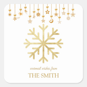Golden sneeuwvlok, prettige kerst vierkante sticker