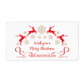 Golden sneeuwvlokken en rendierkerst etiket (Voorkant)