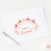 Golden sneeuwvlokken en rendierkerst ovale sticker (Envelop)