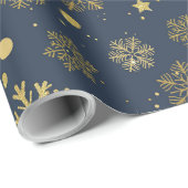 Golden sneeuwvlokken op marinepapier cadeaupapier (Rol Hoek)