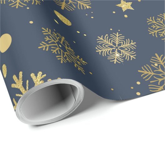 Golden sneeuwvlokken op marinepapier cadeaupapier (Rol Hoek)
