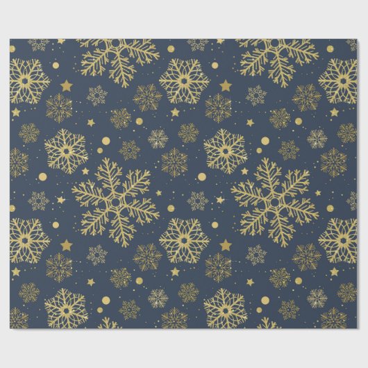 Golden sneeuwvlokken op marinepapier cadeaupapier (Vlak)