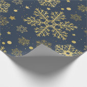 Golden sneeuwvlokken op marinepapier cadeaupapier (Hoek)