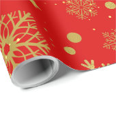 Golden sneeuwvlokken op rood cadeaupapier (Rol Hoek)