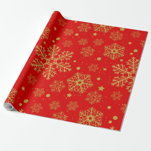 Golden sneeuwvlokken op rood cadeaupapier (Uitgerold)