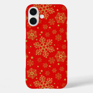 Golden sneeuwvlokken op rood iPhone 16 plus hoesje