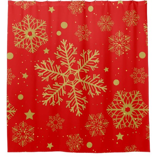Golden sneeuwvlokken op rood douchegordijn (Voorkant)