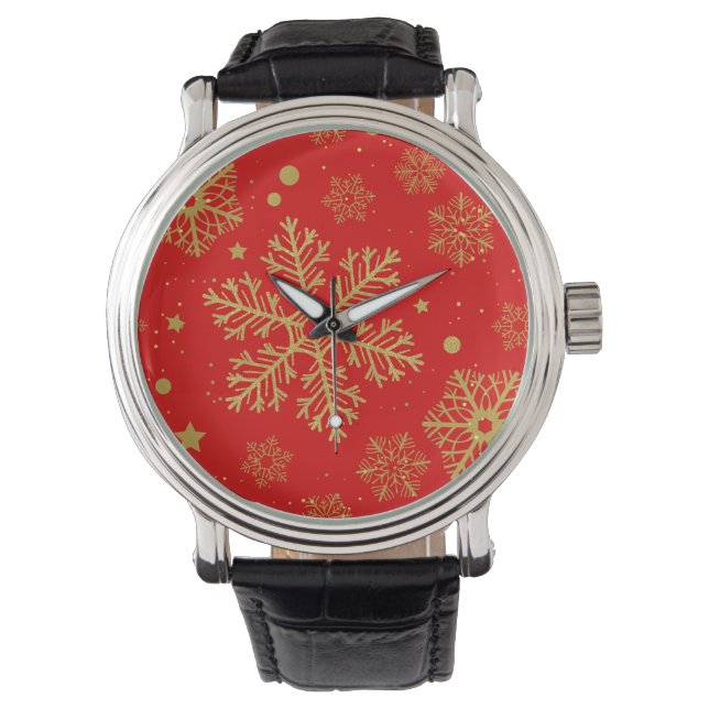Golden sneeuwvlokken op rood horloge (Voorkant)