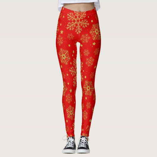 Golden sneeuwvlokken op rood leggings (Voorkant)