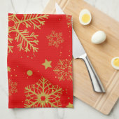 Golden sneeuwvlokken op rood theedoek (Quarter Fold)