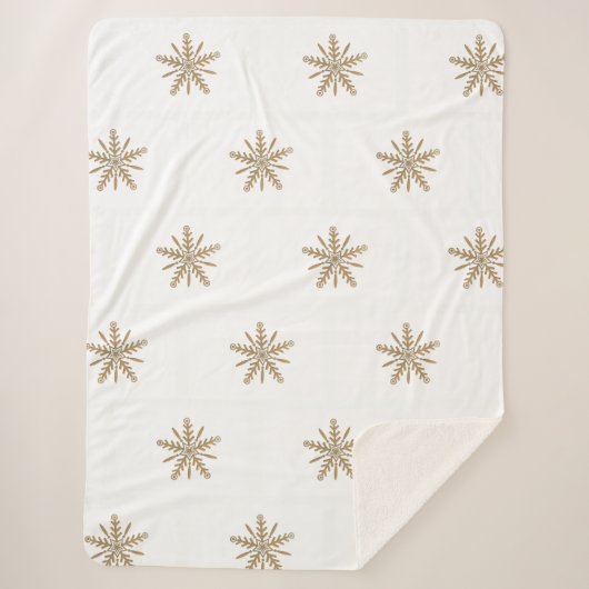Golden sneeuwvlokken op witte, mooie sherpa-dekens sherpa deken (Voorkant)