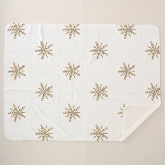 Golden sneeuwvlokken op witte, mooie sherpa-dekens sherpa deken (Voorkant (horizontaal))