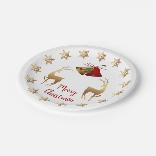 Golden sneeuwvlokken, rendieren, kerst papieren bordje (Gekanteld)