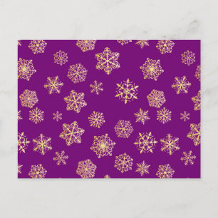 Golden sneeuwvlokken tegen paarse achtergrond briefkaart