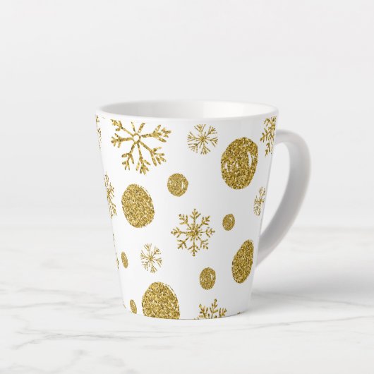 Golden Snow Flakes 1 Latte Mok (Rechterhoek)