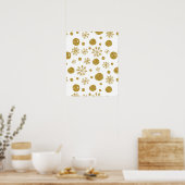 Golden Snow Flakes 1 Poster (Keuken)
