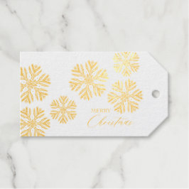 Golden Snow Flakes Merry kerst Cadeaulabels