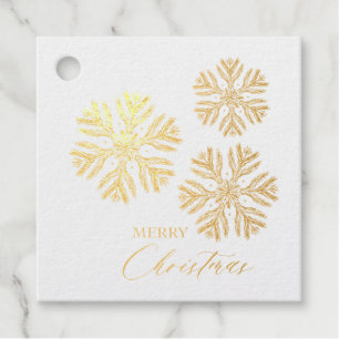 Golden Snow Flakes Merry Kerstmis Folie Gift Label
