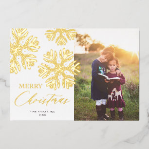 Golden Snow Flakes Merry Kerstmis Folie Holiday Ca Feestdagenkaart