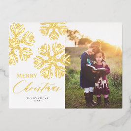 Golden Snow Flakes Merry Kerstmis Folie Holiday P Feestdagen Briefkaart