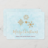 Golden Snowflake Crystals op Frost Merry-kerst Feestdagenkaart (Voorkant / Achterkant)
