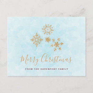 Golden Snowflake Crystals op Frosty Blue Back Briefkaart