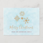 Golden Snowflake Crystals op Frosty Blue Back Briefkaart (Voorkant)