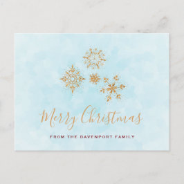 Golden Snowflake Crystals op Frosty Blue Back Briefkaart