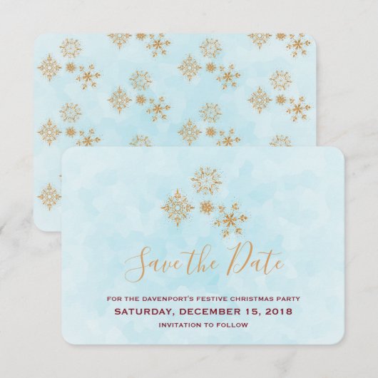 Golden Snowflake Crystals op Frosty Blue Back Kaart (Voorkant / Achterkant)