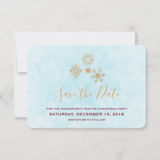 Golden Snowflake Crystals op Frosty Blue Back Kaart (Voorkant)