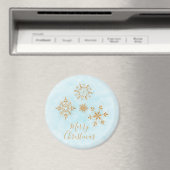 Golden Snowflake Crystals op Frosty Blue Kerstmis Magneet (Insitu (Vaatwasser))
