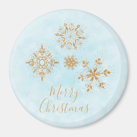 Golden Snowflake Crystals op Frosty Blue Kerstmis Magneet (Voorkant)