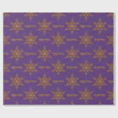 Golden Snowflake Elegance Paarse Kerst Cadeaupapier (Vlak)